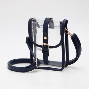 Blue Navy Transparent Clear CrossBody Purse Bag Leather Buckle Women Accessory